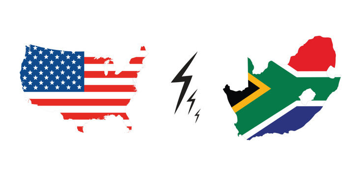USA and South Africa Flag Maps with Lightning Symbol