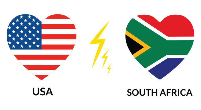 USA and South Africa Heart Flags with Lightning Symbol