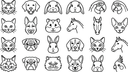 Fototapeta premium Collection of various animal faces and pet head icons