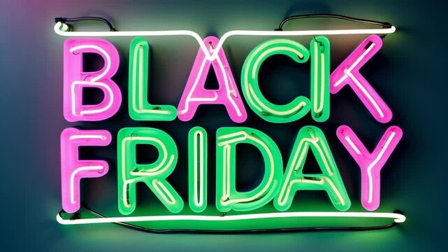 Banner poster card Black Friday Neon Sale Sign Percentage Discount offer promotion AI Generative