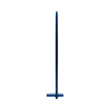 Minimalist blue vertical line icon with t-shaped base rendered in glossy 3D style on dark background isolated on a transparent background