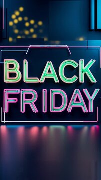 Banner poster card Black Friday Neon Sale Sign Percentage Discount offer promotion AI Generative