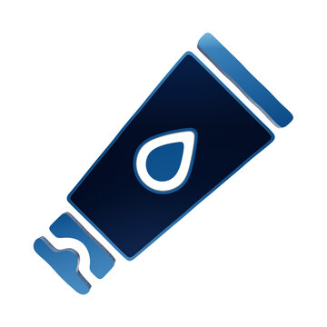 Glossy blue cosmetic cream or ointment tube icon with a water drop symbol for skincare and health apps isolated on a transparent background