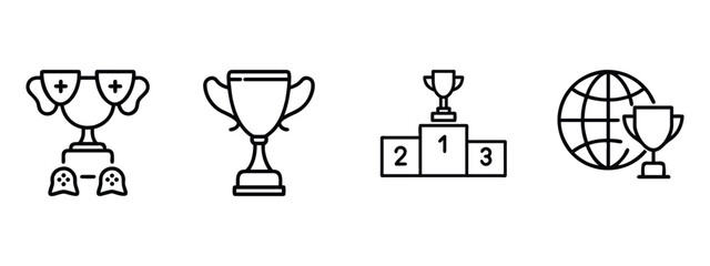 Trophy cup line icons set with winner podium esports gaming tournament global world championship award & vector illustration with editable stroke. © BisoJet