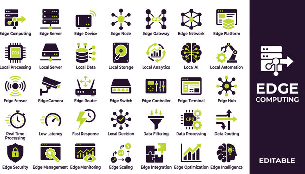 Edge computing technology icons set for IT infrastructure and network