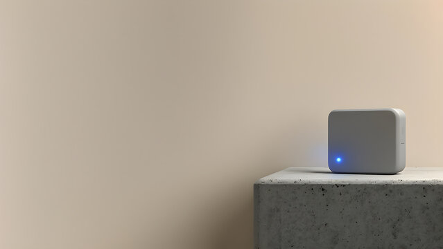 Edge AI sensor module on a neutral presentation background with wide copy space