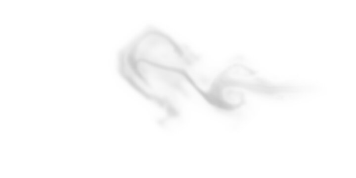 Fluffy grey cloud isolated on transparent background. Realistic smoke puff or fog vector element
