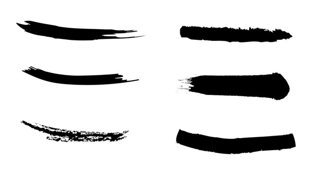 Black brush strokes set isolated on transparent background