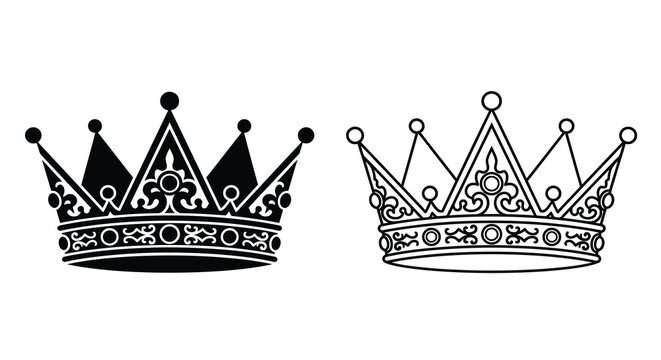 Two royal crowns black and line art against a white background