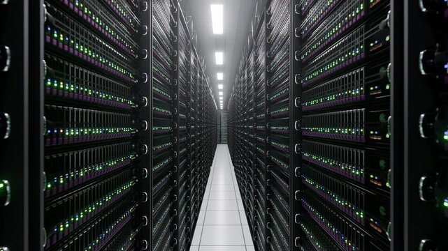 3D render of an exascale or AI hyperscale data center.