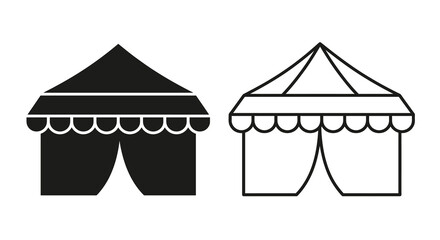 Two tent silhouettes one filled and one outlined on a white background © Fardousi