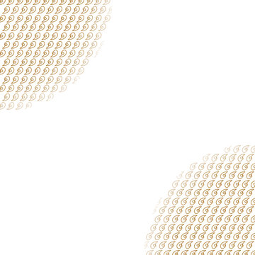 Golden paisley shaped pattern arranged in two arcs on a solid black background isolated on a transparent background