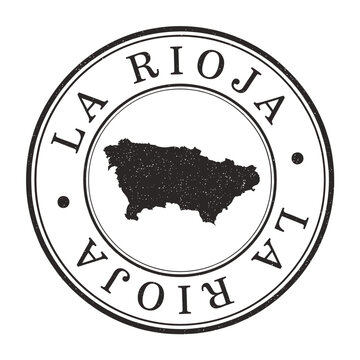 La Rioja map within a circular stamp black ink on white background
