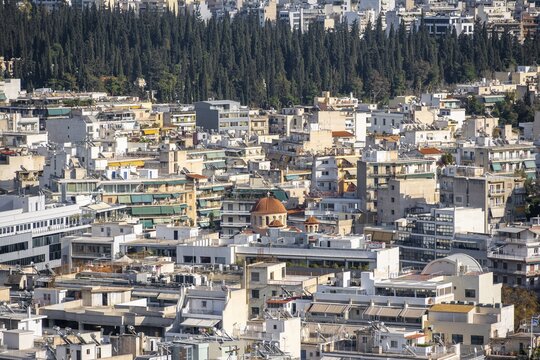 View over the sea of houses of Athens, Athens, Attica, Greece