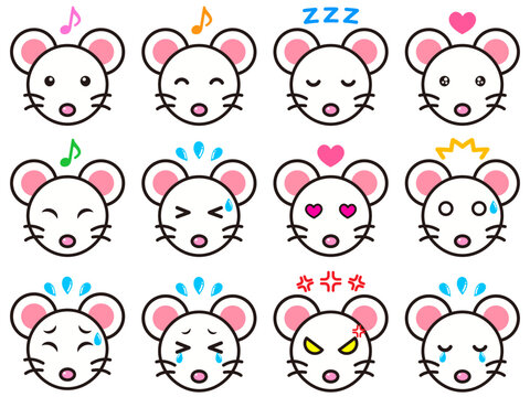 ネズミの顏アイコンイラスト素材セット2