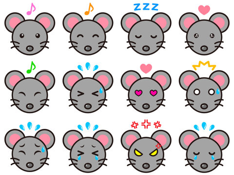ネズミの顏アイコンイラスト素材セット