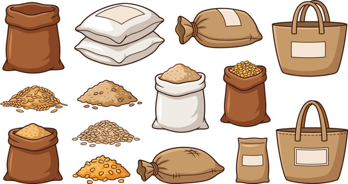Agriculture Grain Sack and Eco Tote Bag Vector Element Set for Organic Farming Branding