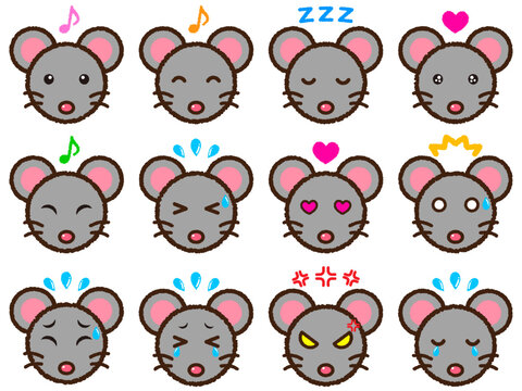 ネズミの顏アイコンイラスト素材セット3