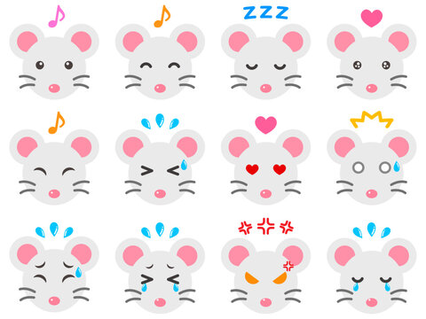 ねずみの顏アイコンイラスト素材セット2