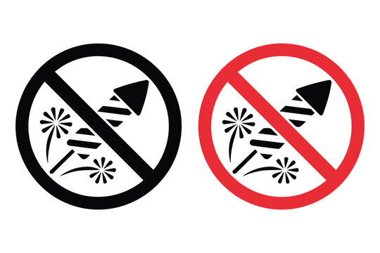Ban on Fireworks Sign Featuring Prohibition Symbol for Safety Campaigns, Public Regulations, Restricted Areas, and Warning Messaging
