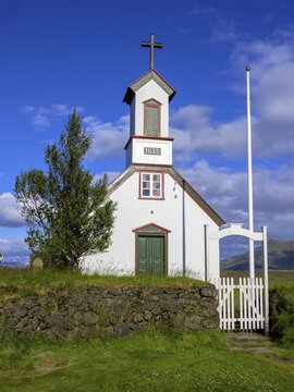 Church at the historic peat homestead Keldur, Hvolsv&ouml;llur, Su&eth;urland, Iceland