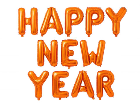 Orange foil balloons happy new year isolated on transparent