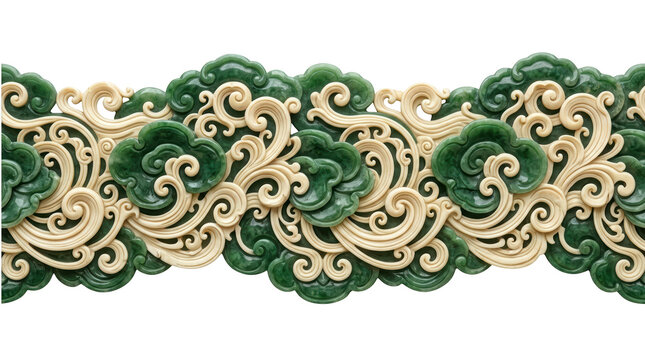 Intricate carved jade and ivory decorative border isolated on transparent background