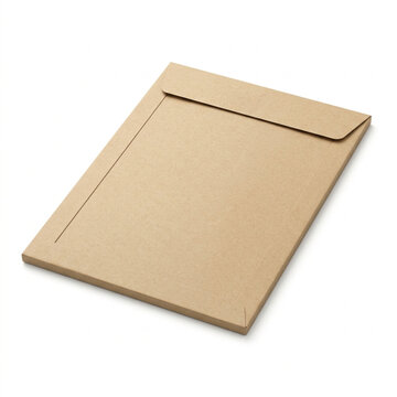 Unmarked Shipping Envelope, Isolated on White Background, Studio Shot, Blank Brown Paper Kraft Mailer, Packaging, Sleeve, Clipping Path, Cutout
