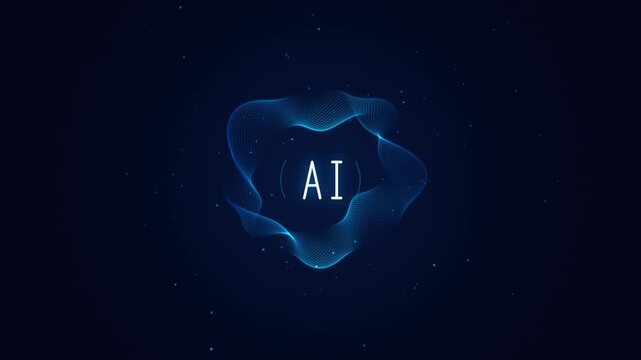 Artificial intelligence logo animation with pulsing digital circular wave in dark blue.
