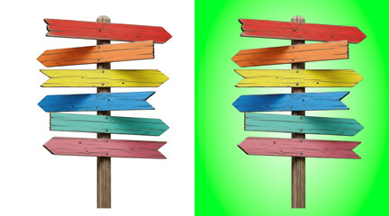 Colorful wooden directional signpost © SP Creative Lens