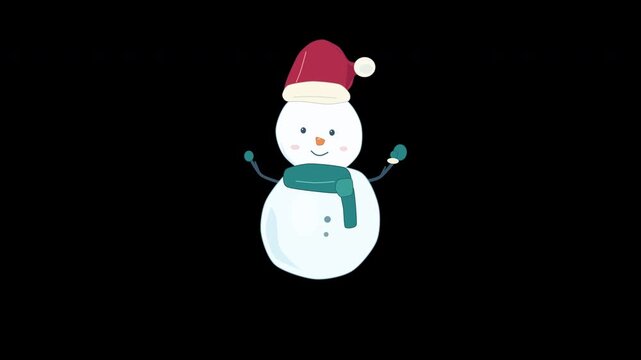 Cute snowman waving hand and blinking on transparent background