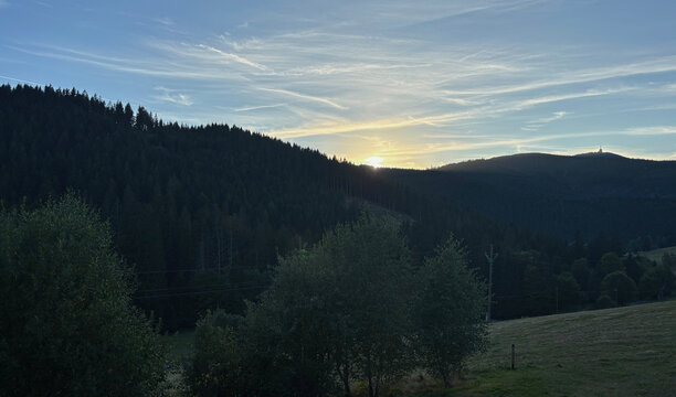 Sunset over the Beskids with Lys&aacute; hora mountain.