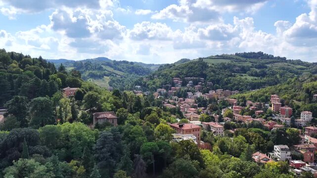 Bologna Italy Hills and Houses San Michele in Bosco Aerial Drone 4K
