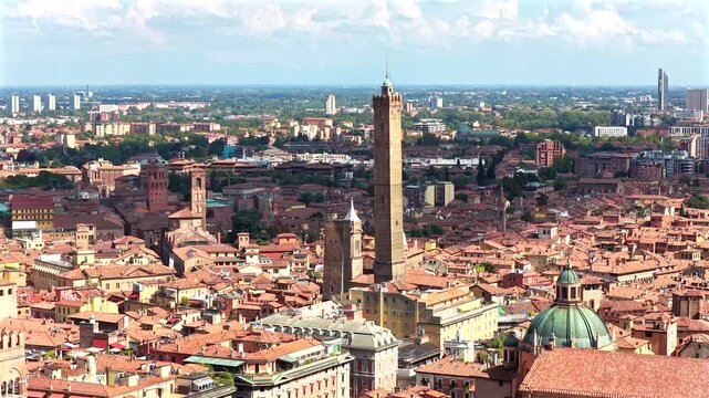 Bologna Italy Le Due Torri Two Towers Aerial Drone 4K
