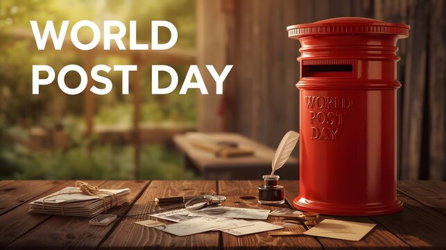 World post day concept with vintage letters, stamps, and a mailbox