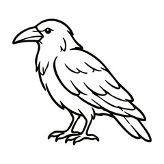 Obraz premium Standing Black Raven Crow Line Art Vector Icon - Great for Halloween Spooky Atmosphere, Haunted House Poster, Card, and Sticker Design