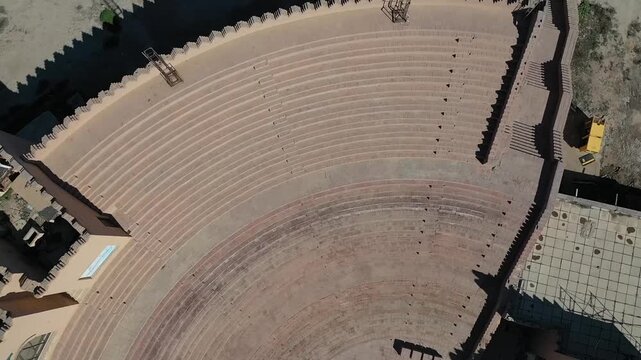 Aerial drone shot of the ancient Greek theater of Babylon, Iraq