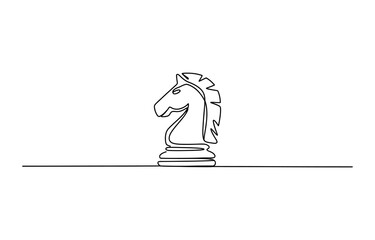 Continuous single line drawing of a chess knight horse piece © Jotish_Design Store