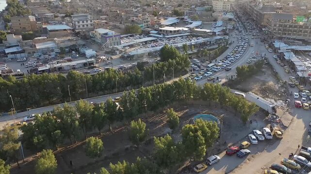 Aerial view of the city center of Hilla, Iraq