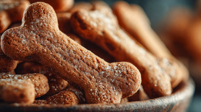 Dog treats bone shaped biscuits for healthy organic pet food nutrition background
