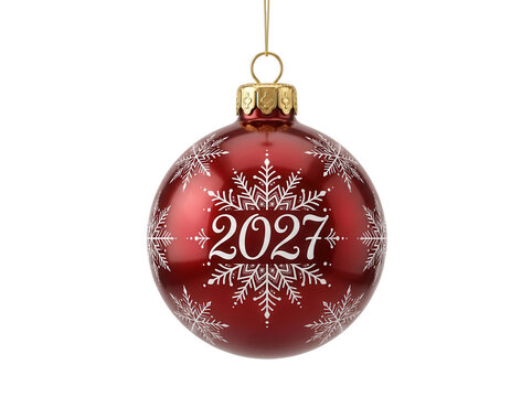 Red christmas ball with year 2027 cutout on transparent background