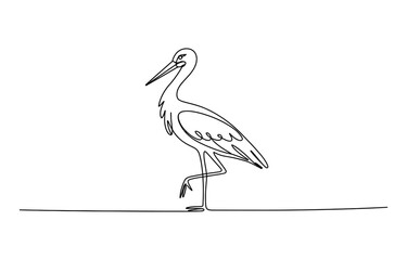 Obraz premium Continuous single line drawing of a stork bird standing on one leg
