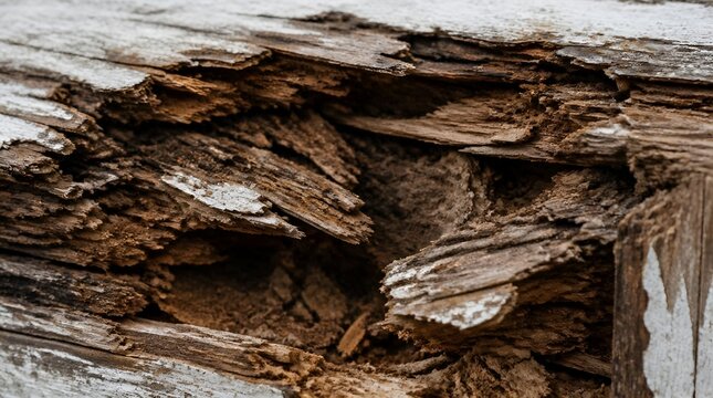 Close-up of heavily weathered and damaged rough wood texture with splintered edges