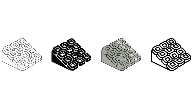 Set of four isometric concrete interlocking coastal erosion control block icons
