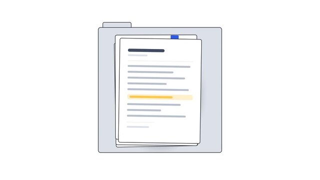 Animated Paper Document with Yellow Highlight and Blue Folder Tab