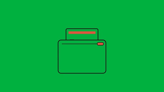 Animated Flat Wallet Icon with Card Slot on Green