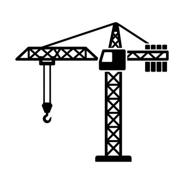 Black tower construction crane icon for building and industrial project sites Vector