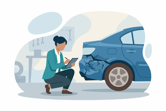 Car Insurance Claim Process with Expert Inspector Reviewing Damage