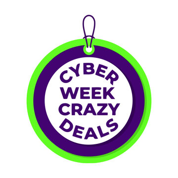 Round tag with cyber week crazy deals text for online shopping sale and big discount promotion Vector