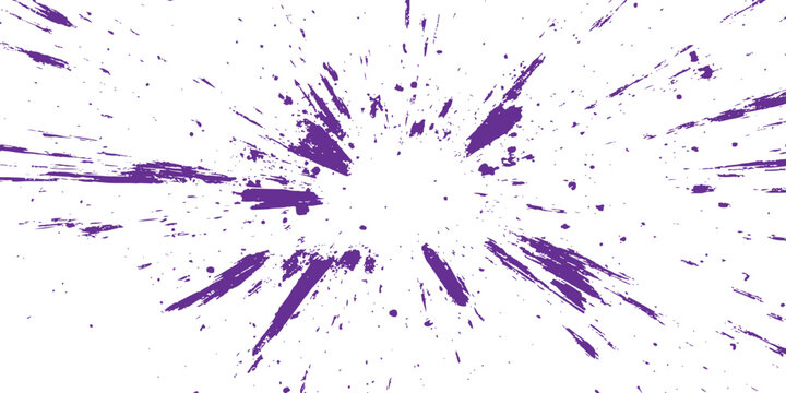 Abstract purple explosion starburst grunge texture background with radial vibrant paint splatter drops vector illustration.